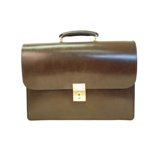 Twin Gusset Document Case | Havana | Two Section Flap Over Briefcase | Hand Stitched in England | Brown English Bridle Leather | Sterling and Burke-Document Case-Sterling-and-Burke