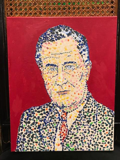 Art | FDR | Acrylic on Canvas by Sue Israel | 14" x 11"-Acrylic Painting-Sterling-and-Burke
