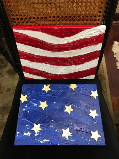 Liberty Diptych Stars and Stripes, Original Mixed Media on Canvas, 12 by 18 inches-Mixed Media-Sterling-and-Burke