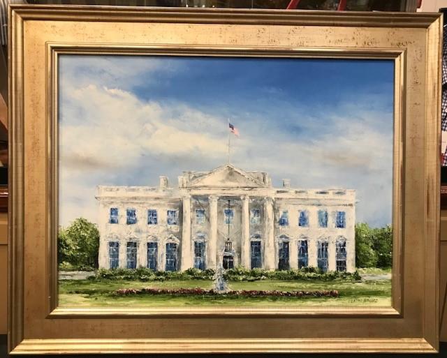 Art | The White House I | Original Oil by Claire Howard | Silver Leaf Frame | 24" x 30"-Oil Painting-Sterling-and-Burke