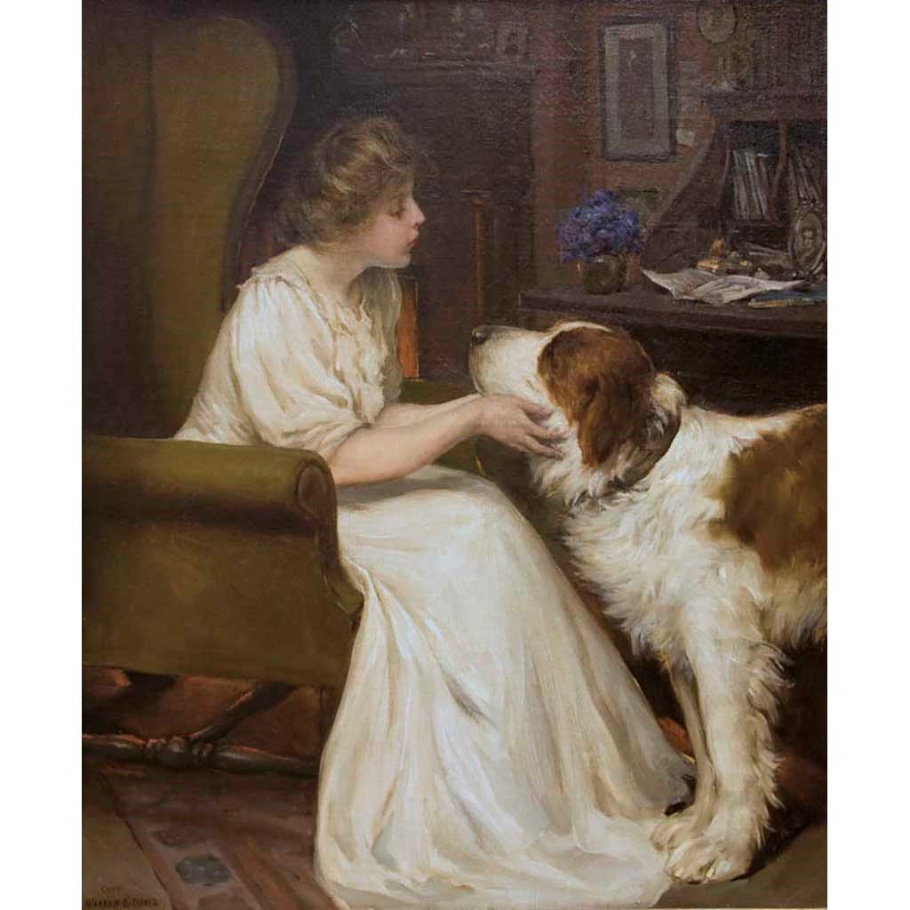 Antique Oil Painting | A Trusted Confidante by Warren B. Davis | 41.5" by 36"-Oil Painting-Sterling-and-Burke