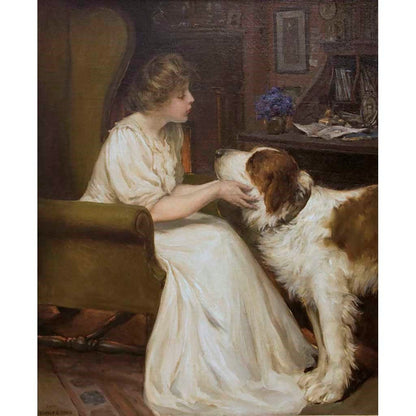Antique Oil Painting | A Trusted Confidante by Warren B. Davis | 41.5" by 36"-Oil Painting-Sterling-and-Burke