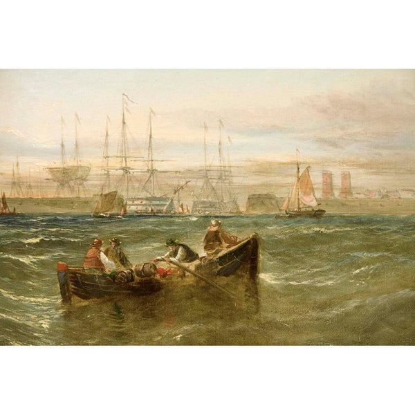 Antique Oil Painting | Morning, Dutch Boats bringing to off Portsmouth, 1867 by William Calcott Knell | 32 1/2" by 44 1/2"-Oil Painting-Sterling-and-Burke