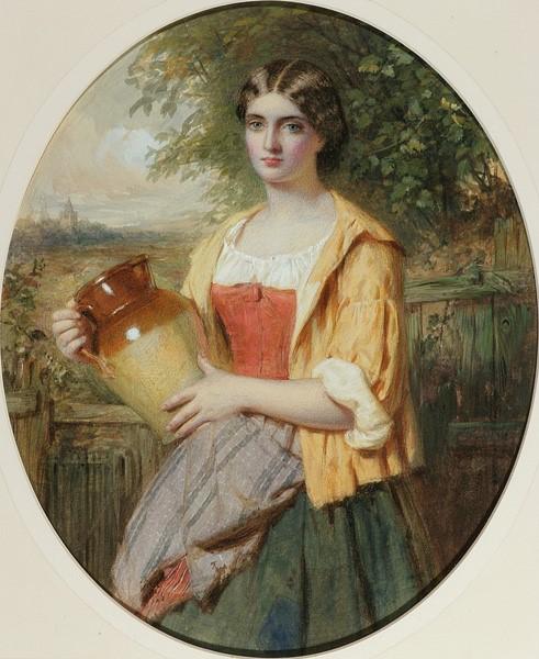 Antique Watercolor | A Scottish Beauty by William Lucas | 18.25" x 16"-Watercolor-Sterling-and-Burke