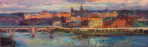 Georgetown Panorama | Washington, DC Art | Original Oil and Acrylic Painting on Canvas by Zachary Sasim | 12" by 36" | Commission-Oil and acrylic-Sterling-and-Burke