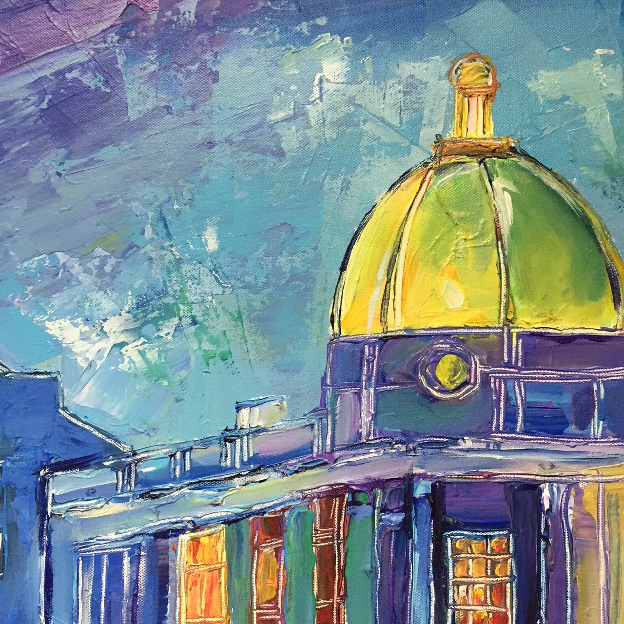 Blue Evening, Georgetown | M Street | Original Oil Painting on Canvas by Zachary Sasim | 24" by 30" | Commission-Oil and acrylic-Sterling-and-Burke