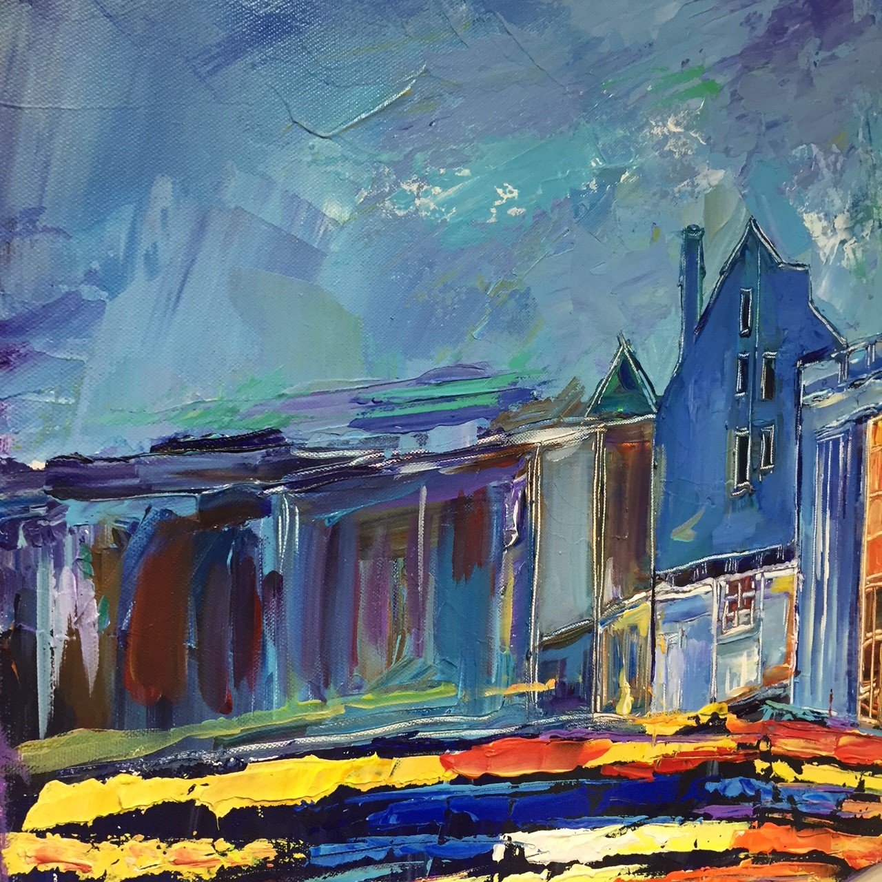 Blue Evening, Georgetown | M Street | Original Oil Painting on Canvas by Zachary Sasim | 24" by 30" | Commission-Oil and acrylic-Sterling-and-Burke