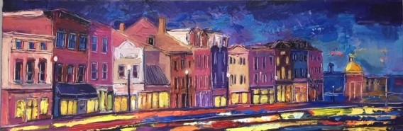 Blue Evening, Georgetown III | M Street | Original DC Themed Painting by Zachary Sasim | 12" by 36" | Commission-Acrylic Painting-Sterling-and-Burke