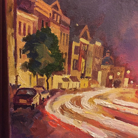 Night Georgetown | Washington, DC Art | Original Oil and Acrylic Painting on Canvas by Zachary Sasim | 8" by 8" | Commission-Oil and acrylic-Sterling-and-Burke