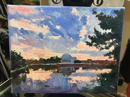 Jefferson Memorial at Dawn | Washington, DC Original Oil and Acrylic Painting on Canvas by Zachary Sasim | 10" by 8" | Commission-Oil and acrylic-Sterling-and-Burke