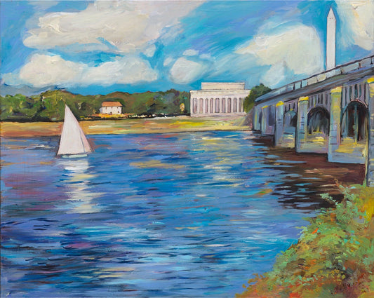 Art | Lincoln | Bridge | Claude Monet Interpretation | Washington, DC Art | Original Acrylic on Canvas by Zachary Sasim | 24" by 30"-Acrylic Painting-Sterling-and-Burke