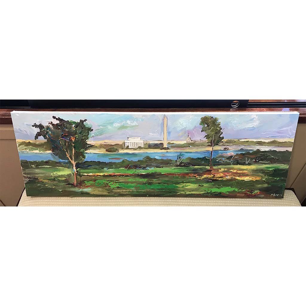 Monuments From The Park | Original Oil and Acrylic Painting by Zachary Sasim | 12" by 36"-Oil and acrylic-Sterling-and-Burke