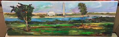 Monuments From The Park | Original Oil and Acrylic Painting by Zachary Sasim | 12" by 36"-Oil and acrylic-Sterling-and-Burke