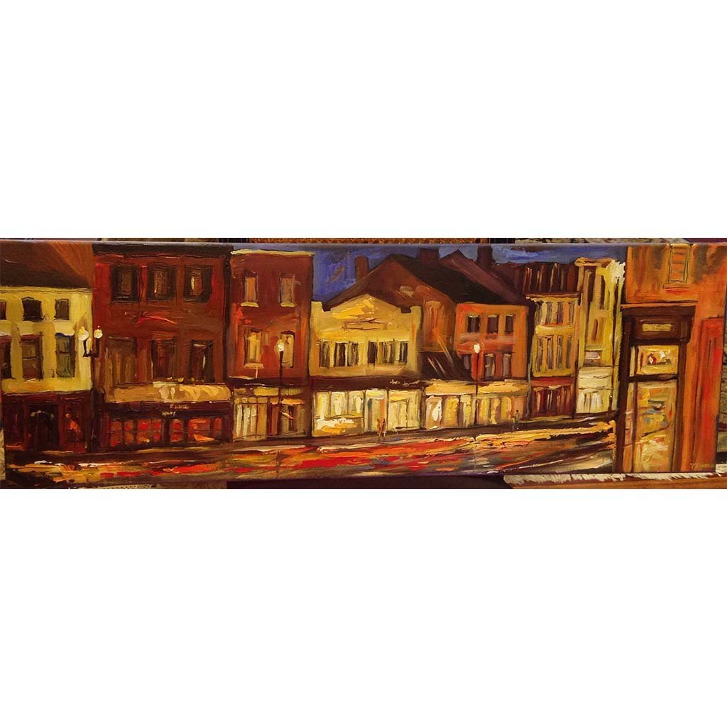 Georgetown, Penn Ave DC Night | Original Oil and Acrylic Painting on Canvas by Zachary Sasim | 12" by 36" | Commission-Oil and acrylic-Sterling-and-Burke