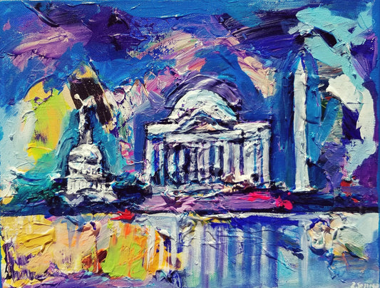 Small Chunky DC Monuments | Washington, DC Art | Original Acrylic on Canvas by Zachary Sasim | 11" by 14"-Acrylic Painting-Sterling-and-Burke